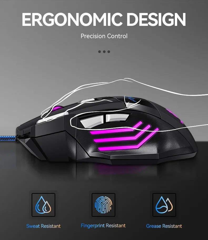 1 PC New Hyperspeed USB Gaming Mouse RGB Backlit Ergonomic Gaming Mice 7D Esports Wired Mouse for Laptop PC Gamer