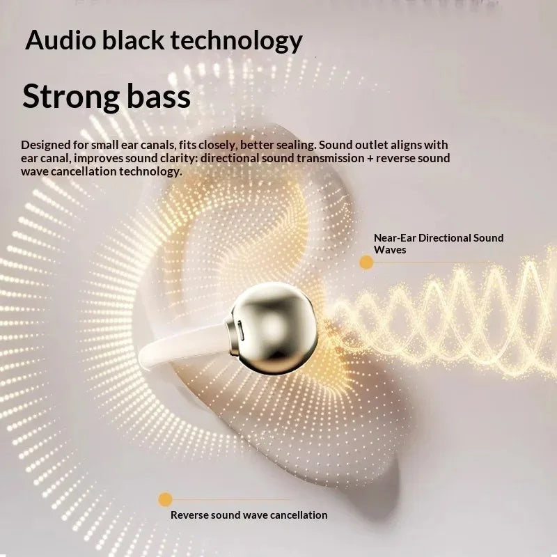 Clip-On Wireless Bluetooth Earbuds Sound Ultra Long Battery Life Digital Power Display Noise Reduction Secure Comfort Fit