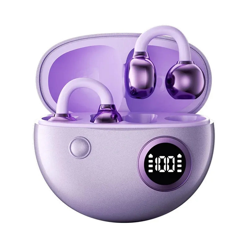 Clip-On Wireless Bluetooth Earbuds Sound Ultra Long Battery Life Digital Power Display Noise Reduction Secure Comfort Fit